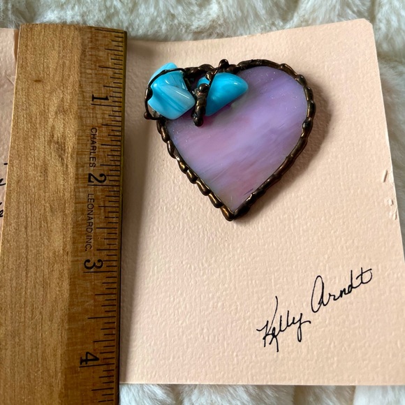 Kelly Arndt handmade stained glass/metal heart pin & heart candle set. ❣️ - Picture 7 of 10
